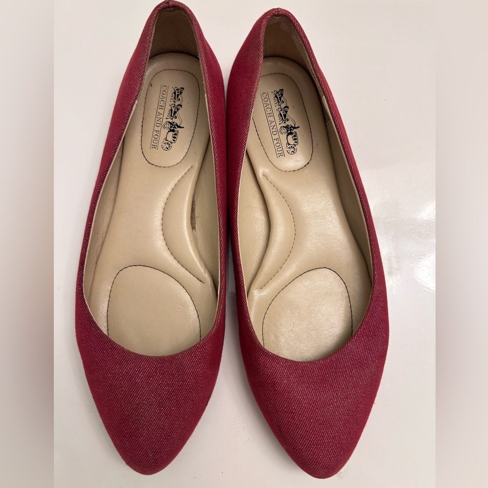 Coach and Four Red Denim Shimmer Flats Women's size 7
